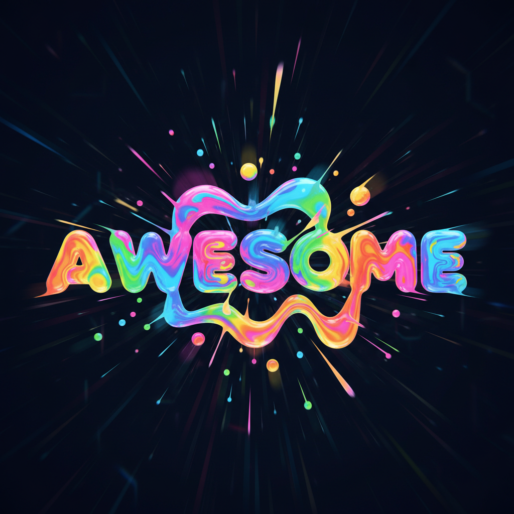 AI kinetic typography GIF with colorful 3D letters bursting on a dark background