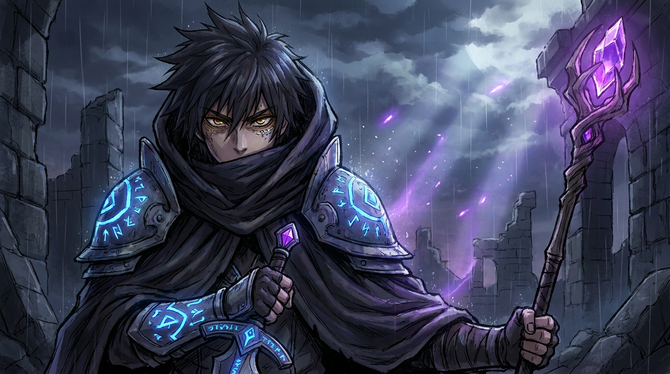 AI anime filter result showing a person as a dark fantasy anime warrior with dramatic moody lighting and glowing magical accents