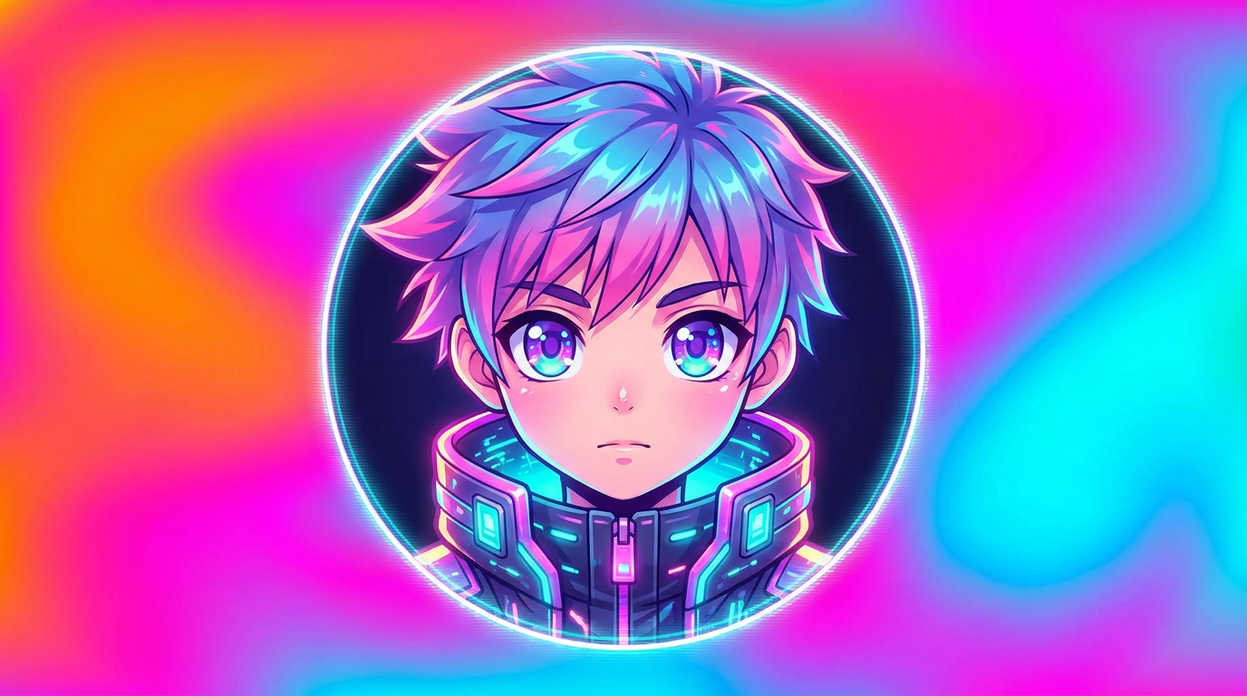 A vibrant anime-style profile avatar generated by AI with expressive eyes and a colorful gradient background, the kind of eye-catching profile picture used on social media
