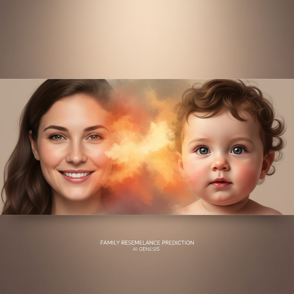 Concept image showing two parent photos blending into an AI-generated future baby portrait