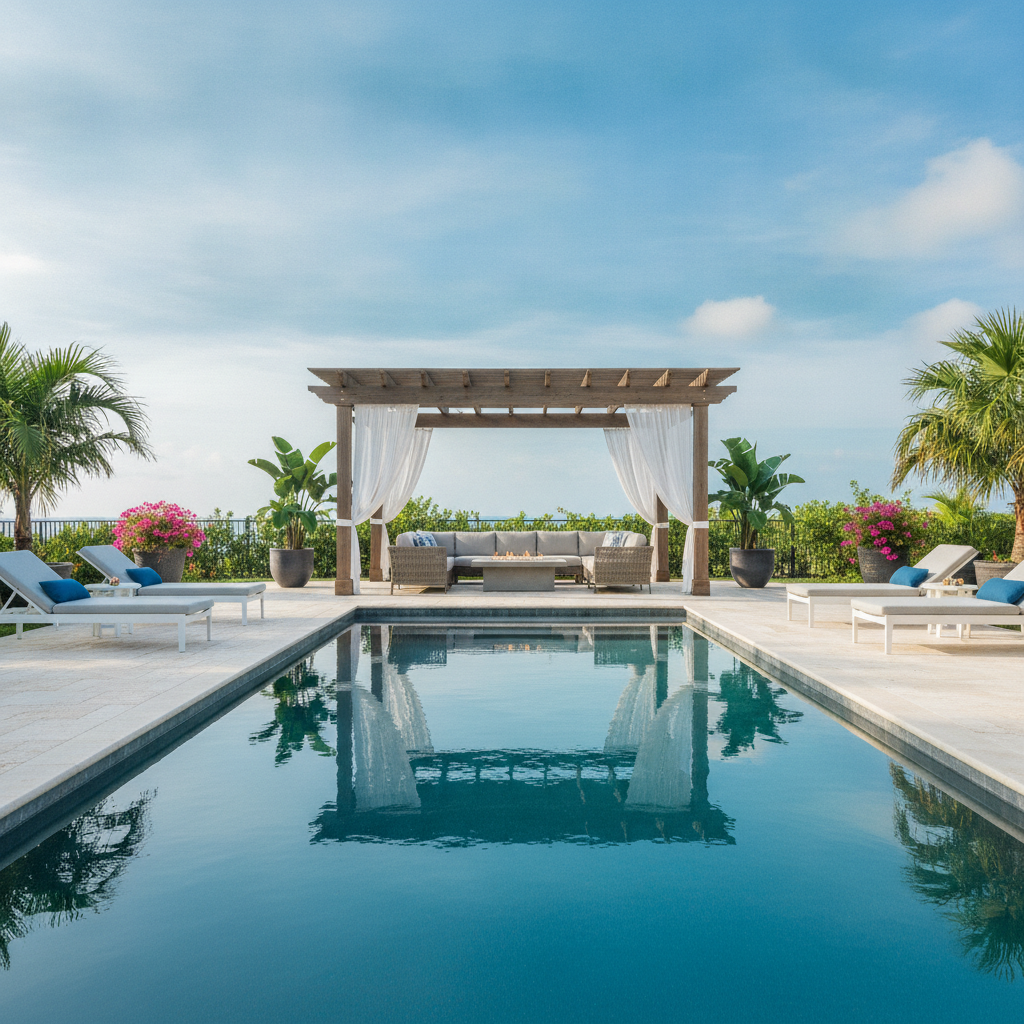 Swimming pool and lounge deck concept visualized with AI backyard design