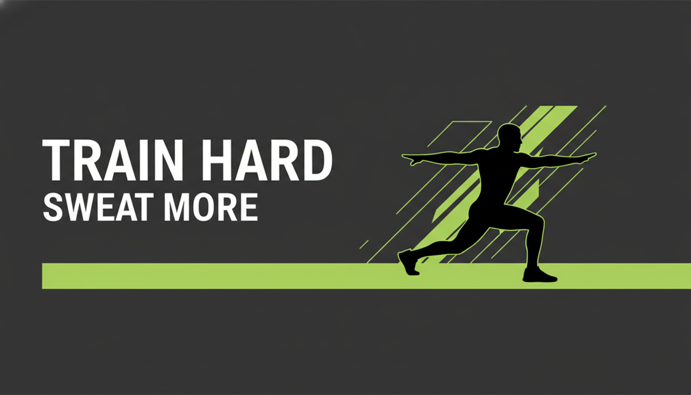 Website hero banner from the AI banner generator: a fitness studio header with a bold train hard headline, a lime green accent bar and an athletic silhouette