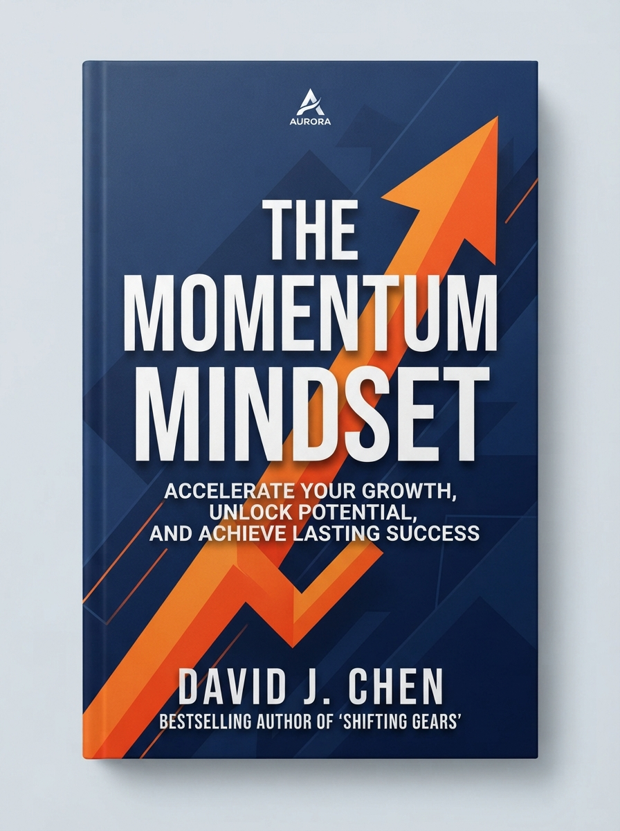 AI book cover generator result showing a minimalist self-help nonfiction cover with bold geometric shapes, an upward arrow, and a confident sans-serif title
