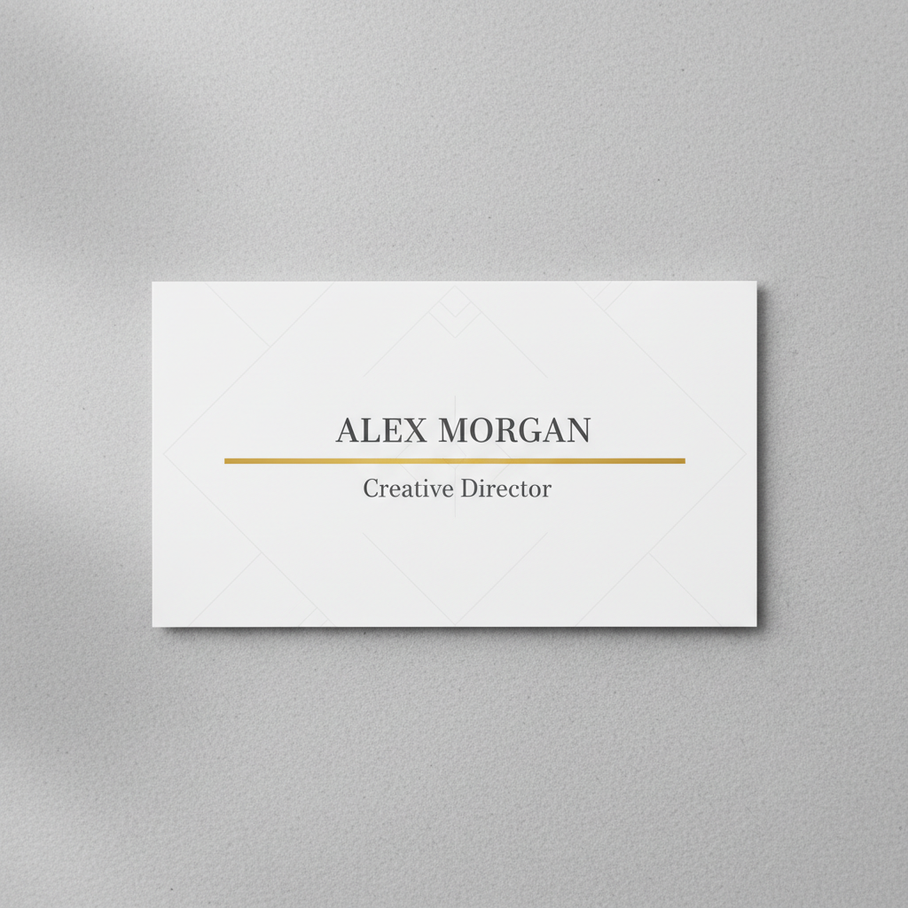 Minimalist AI business card design with clean typography and gold accent on white