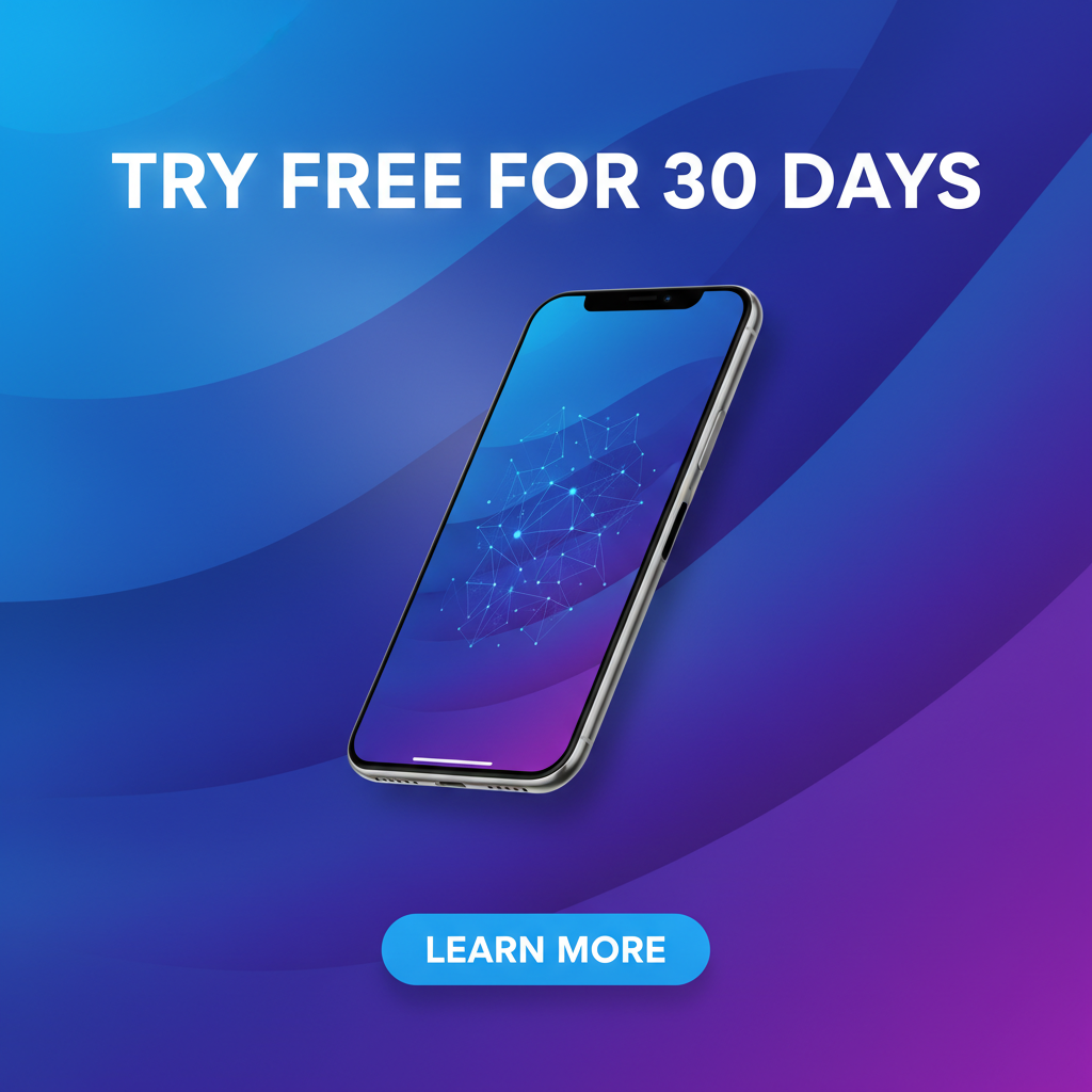 AI content for social media — Facebook ad creative for tech startup with mobile app mockup