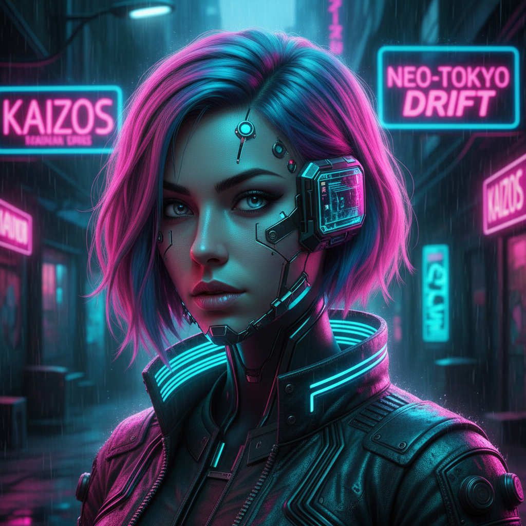 Cyberpunk female hacker with glowing cybernetic implants made with the futuristic video AI tool