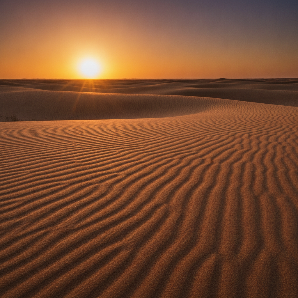 Desert sand dunes at sunset created with AI earth-like images