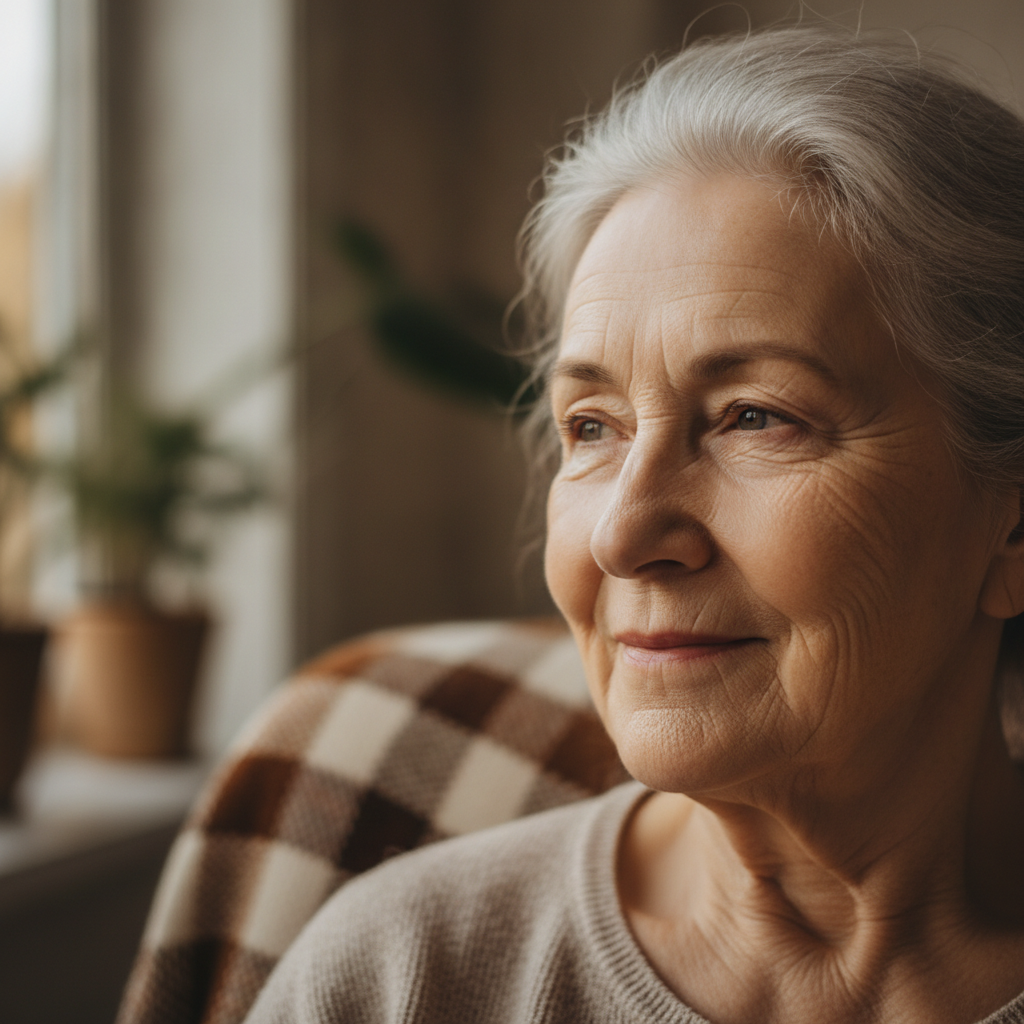 Image emotion analysis of a warm contented expression on an elderly face