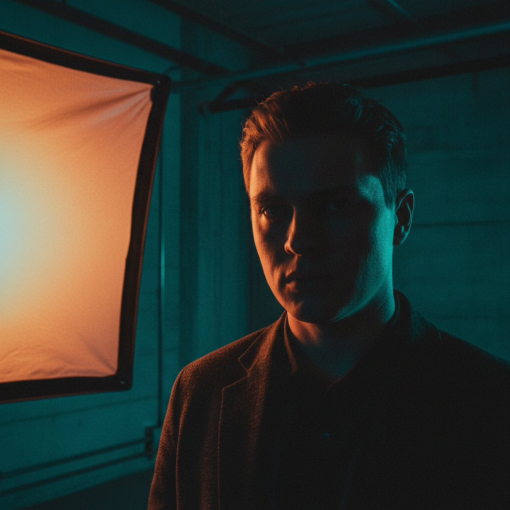 Moody cinematic portrait with dramatic teal and orange color grading from AI