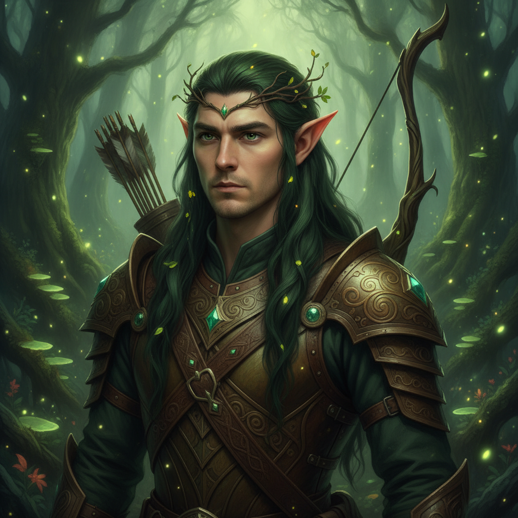 AI faceswap video creator — a person face swapped as a mystical elf ranger in an enchanted forest, generated by the AI faceswap video creator