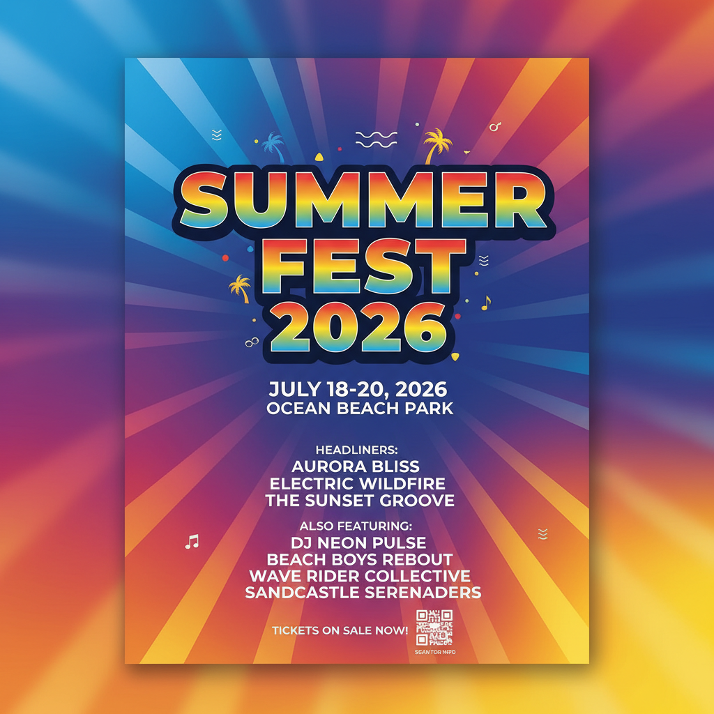 AI-generated music festival event flyer with bold headline text and lineup details