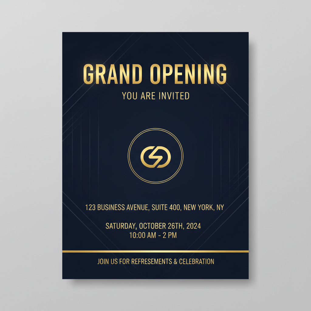 AI-generated business grand opening flyer with clean modern corporate layout