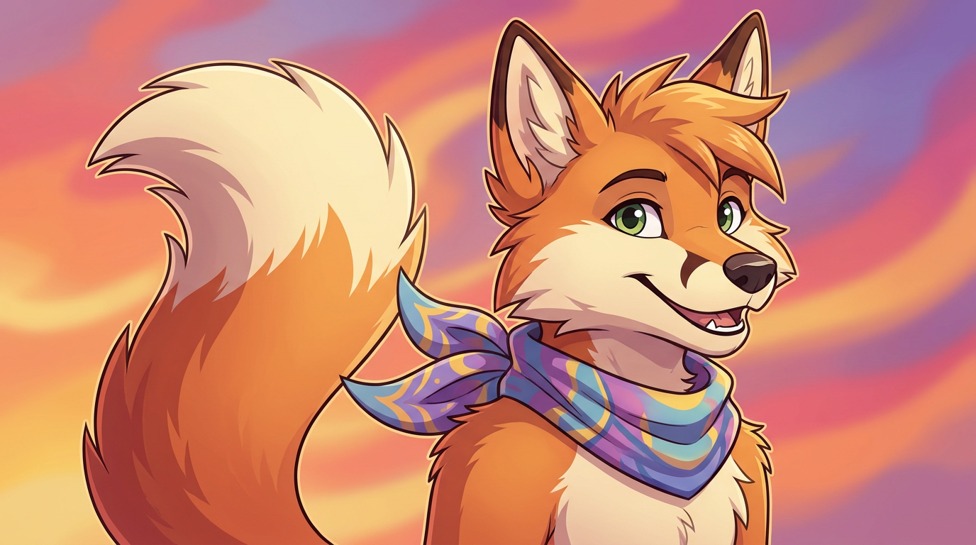 Friendly orange fox fursona character portrait made with the AI fursona generator