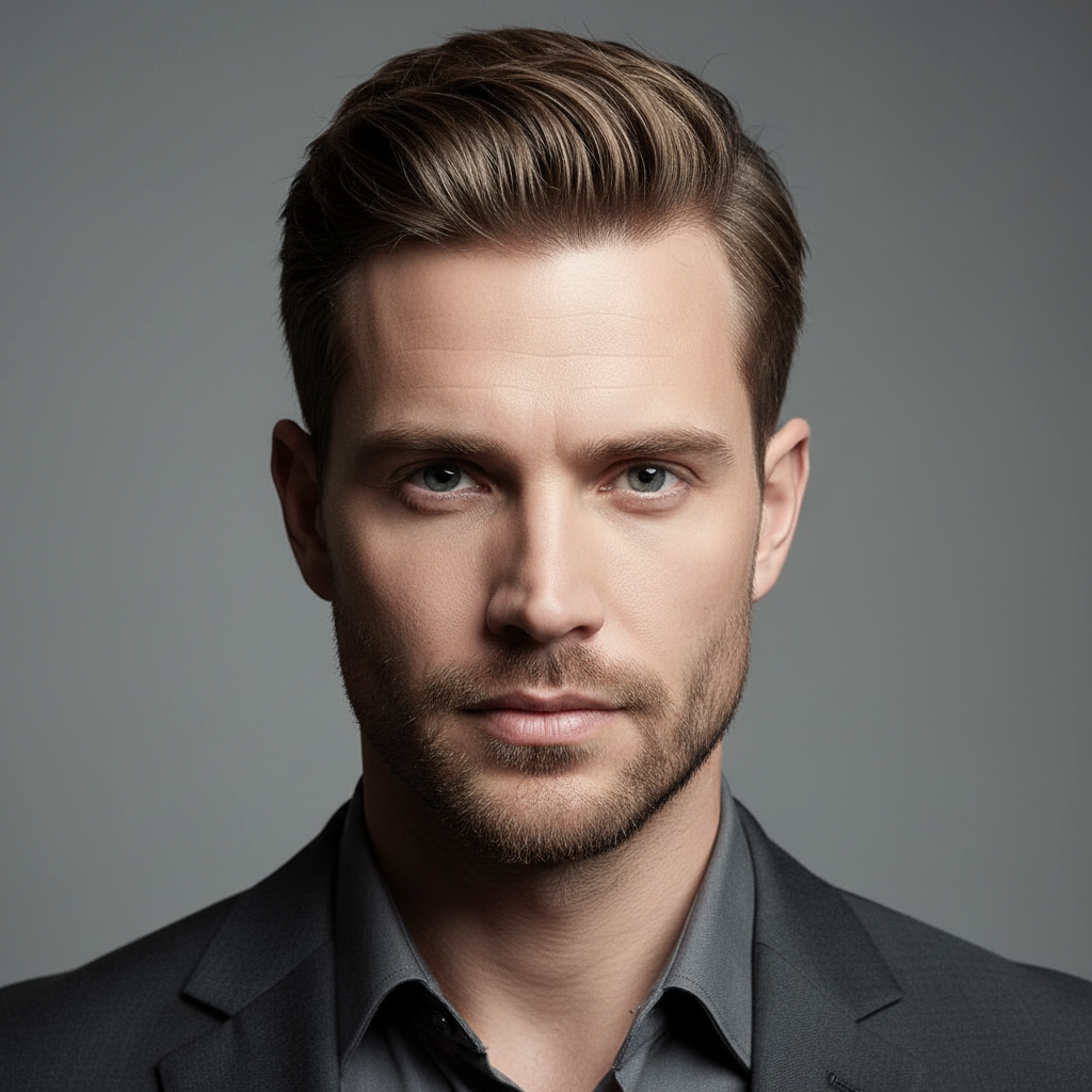 AI gender swap generator result showing a confident male version with short hair and light stubble