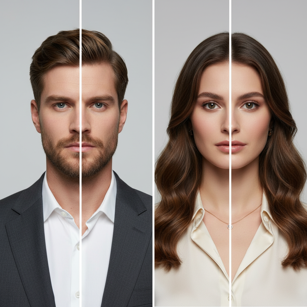 Side-by-side masculine and feminine versions of the same face from the AI gender swap generator