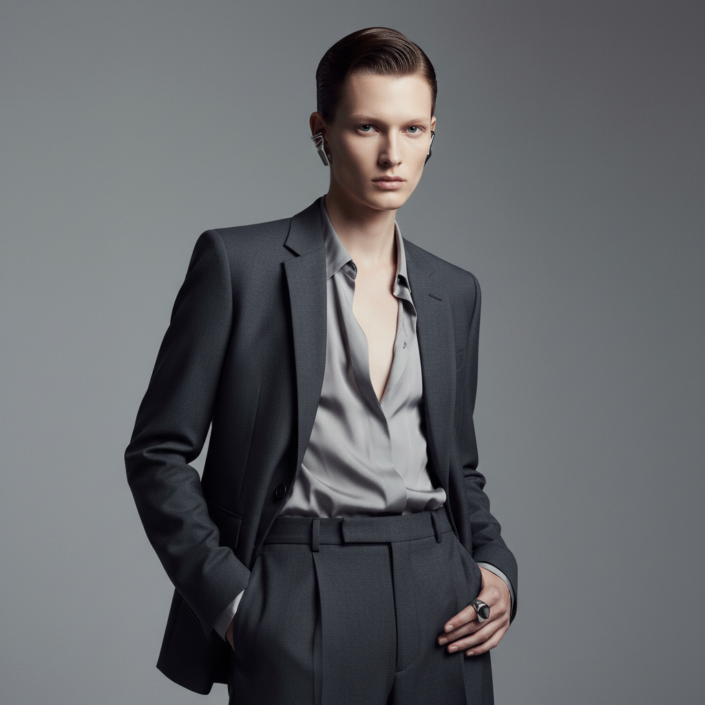 Androgynous gender-neutral editorial portrait created with the AI gender swap generator