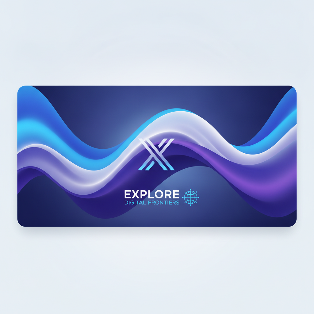 AI-generated social media content showing a wide Twitter and X header banner with an abstract wave pattern and clean modern brand typography
