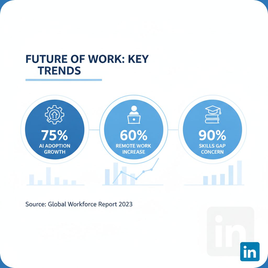 AI-generated social media content showing a professional LinkedIn carousel slide with a clean statistics infographic in a blue and white palette