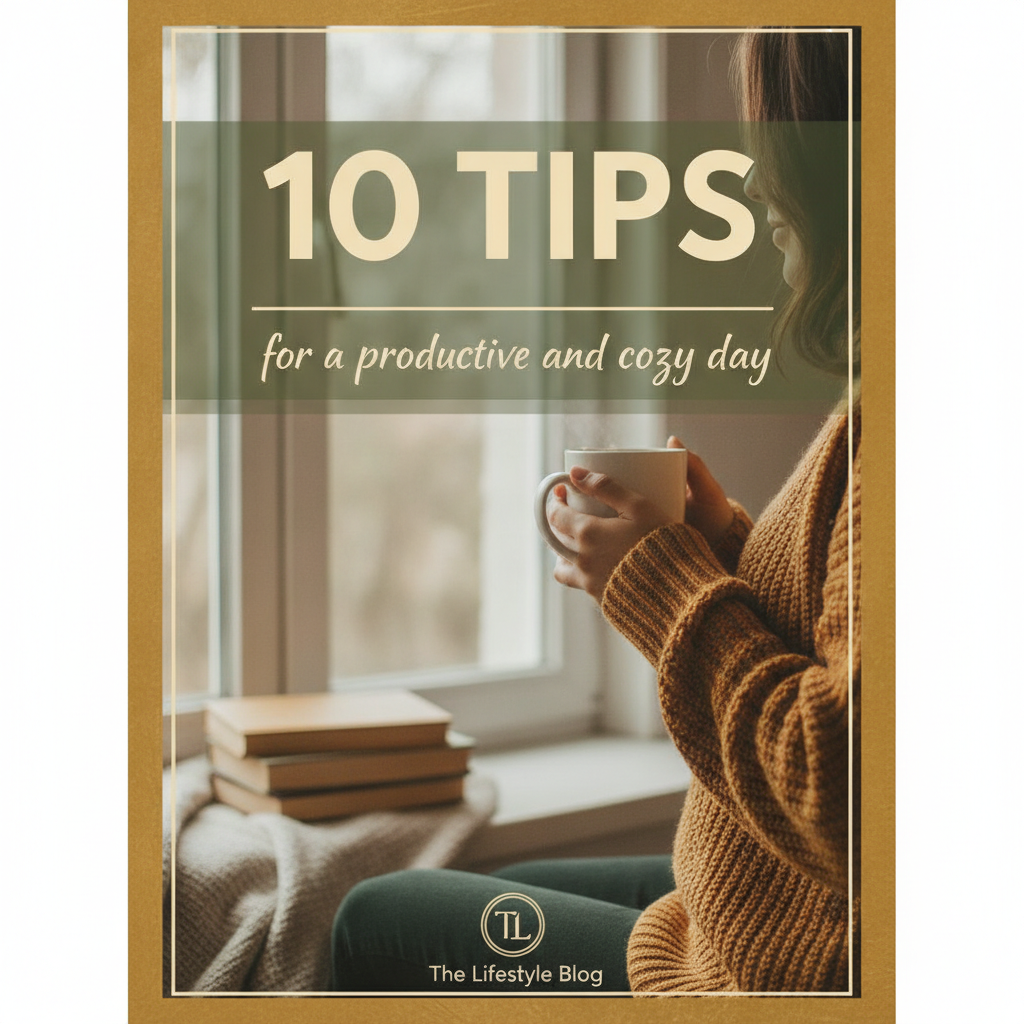 AI-generated social media content showing a tall Pinterest pin graphic with a warm lifestyle photo and a bold "10 Tips" text overlay