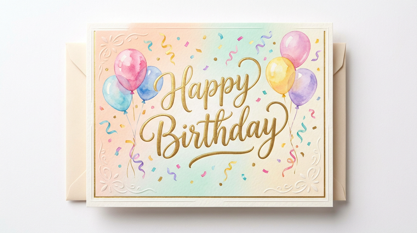 AI greeting card generator birthday card example with balloons