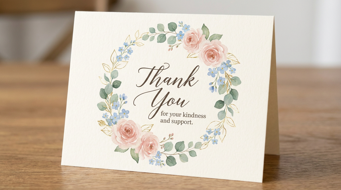 AI generated thank you greeting card with floral watercolor