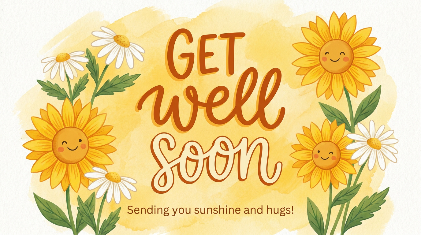 AI get well soon greeting card with sunflowers