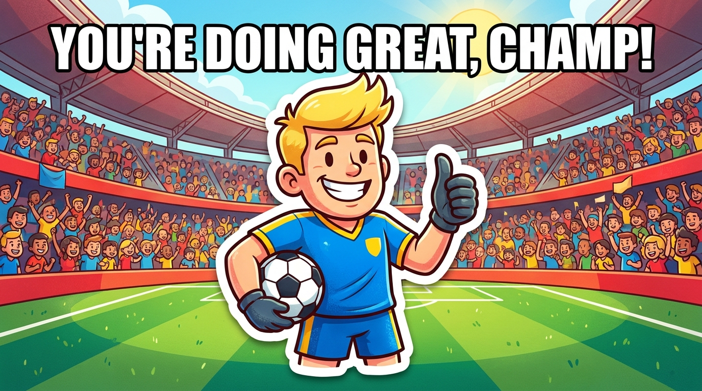 AI Haaland meme creator — a wholesome thumbs-up sticker meme of a smiling footballer with big white Impact caption text, created with the AI Haaland meme creator