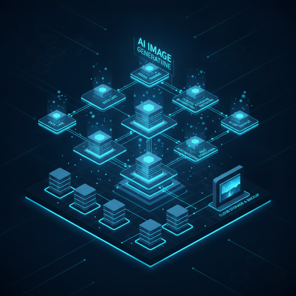 Cloud infrastructure concept illustration of connected server nodes, an AI image for cloud-based apps