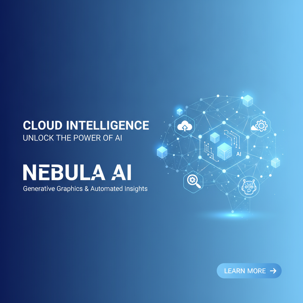 Marketing banner for a cloud SaaS product with AI-generated graphics, an AI image for cloud-based apps