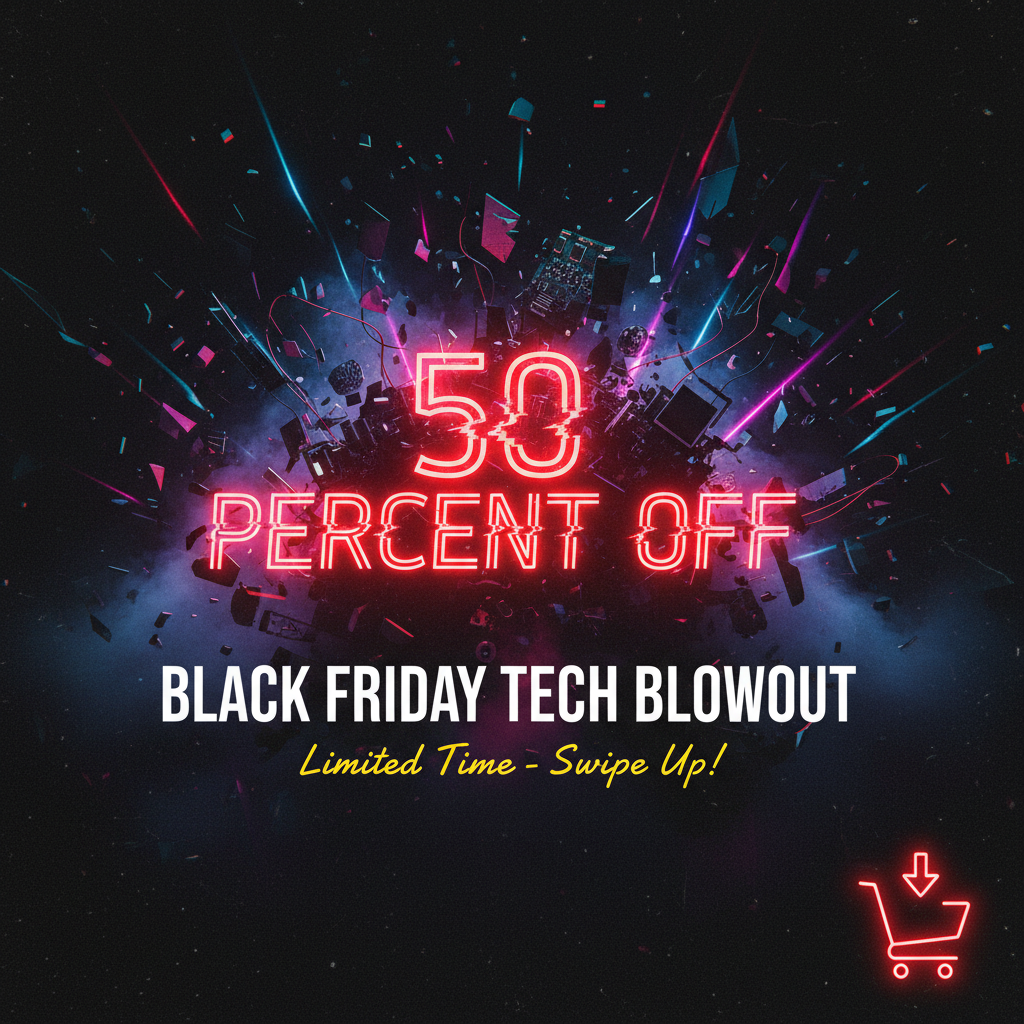 AI image for social media ads — TikTok promoted ad cover for Black Friday sale with neon red typography hook