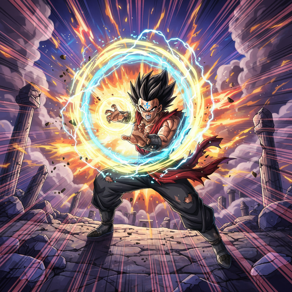 AI generated shonen action anime scene with energy attack