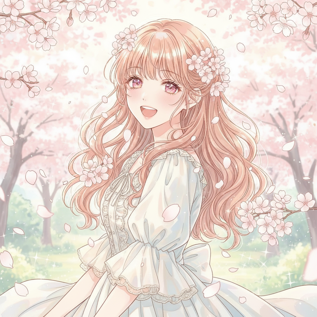 AI generated shoujo anime portrait with cherry blossoms