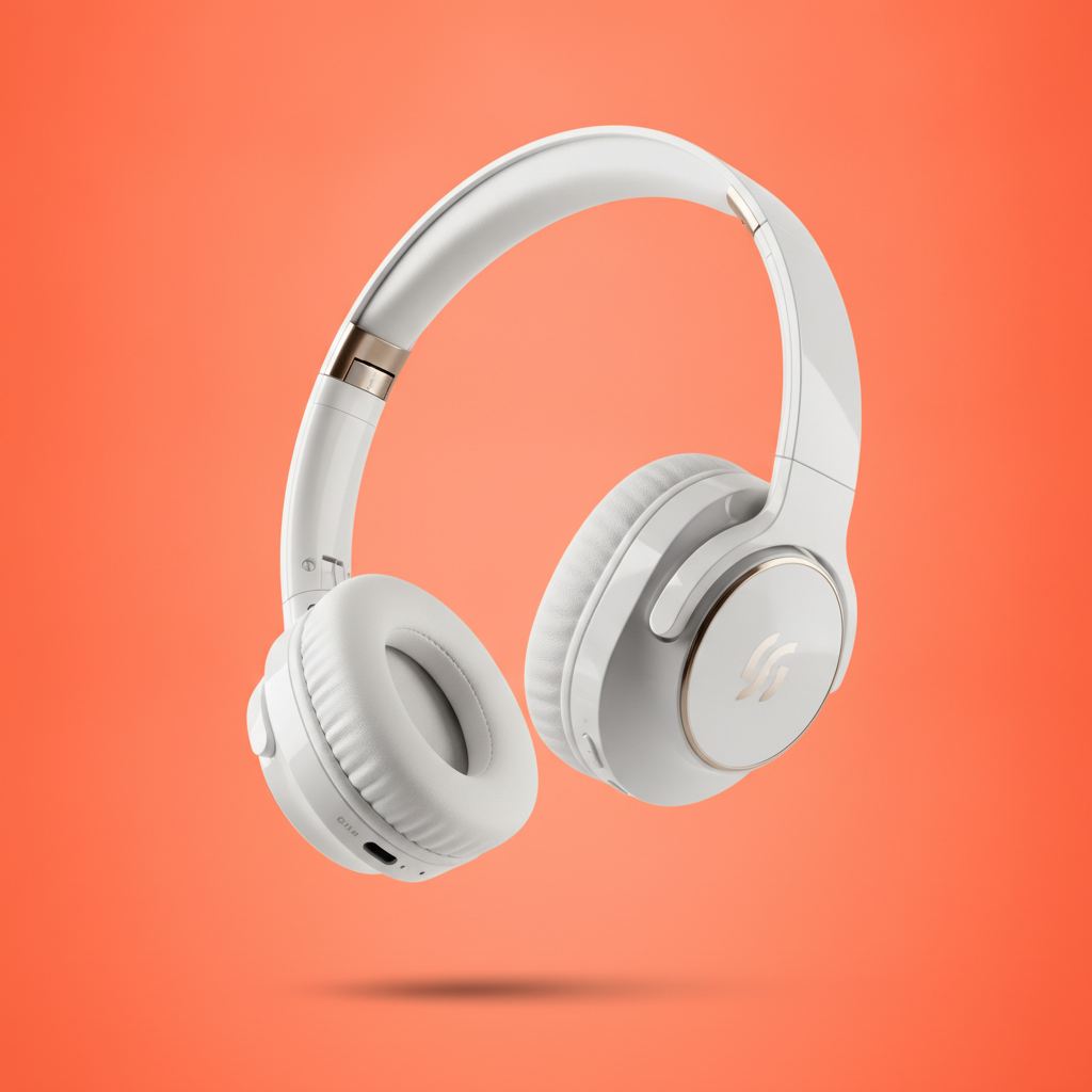 Wireless headphones on a bold gradient background as an e-commerce advertising image