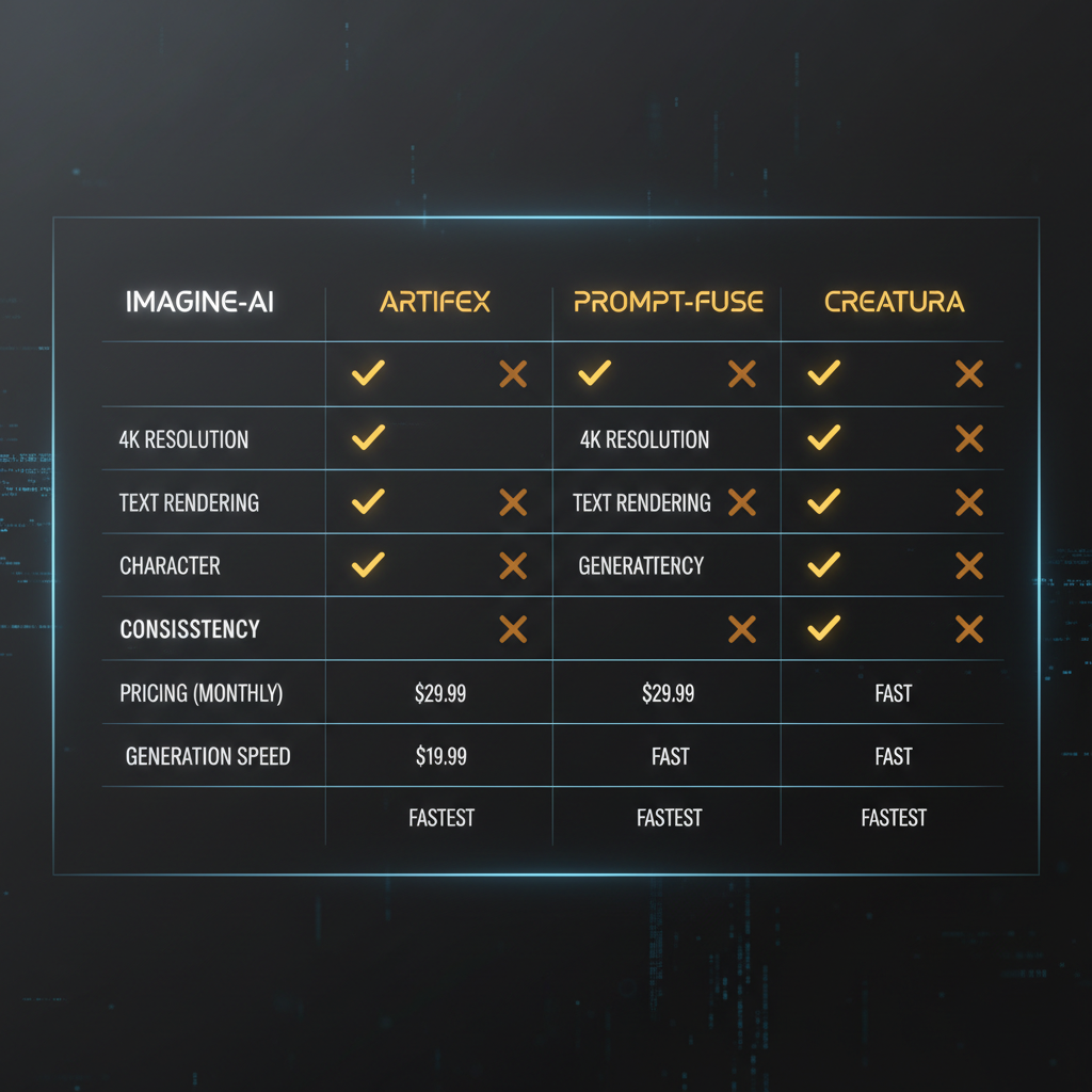 AI image generator vs Grok AI speed comparison infographic — clean modern dark UI showing AI image generator finishes in 12 seconds at 4K resolution vs Grok AI takes 20 seconds at 1080p, floating yellow performance bars, Grok AI benchmark data visualization