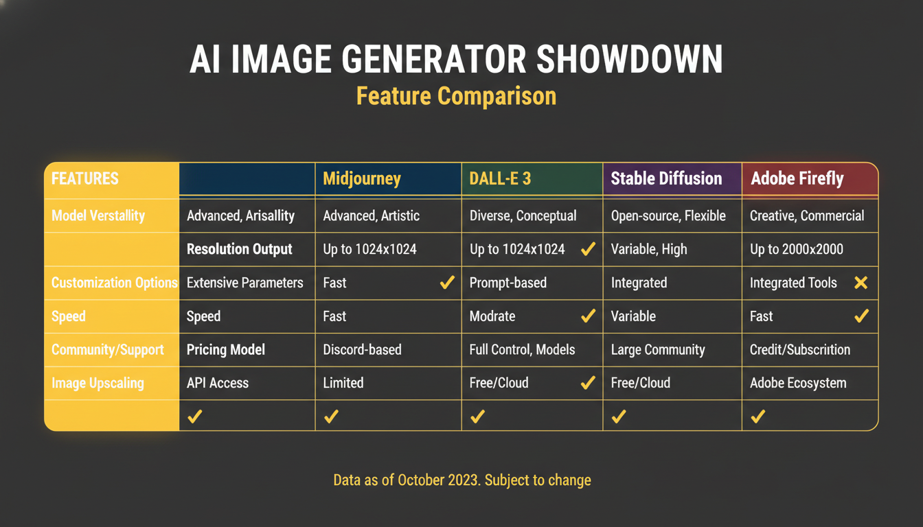 Feature comparison chart between our AI image generator and Midjourney