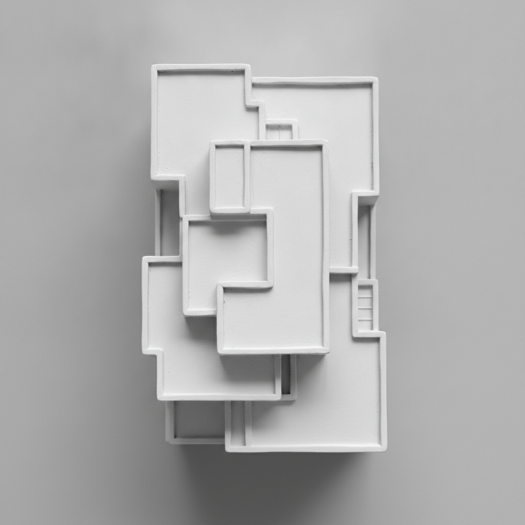 AI image to 3D model render of an architectural building in white clay style created from a photograph