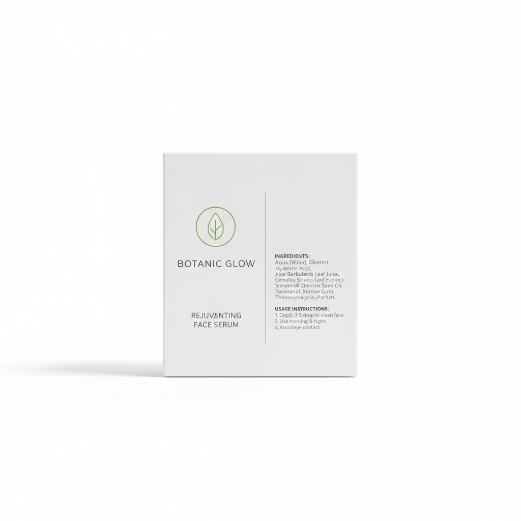 Product packaging box on a white studio background with the ingredient list and usage instructions translated into small, crisp English type