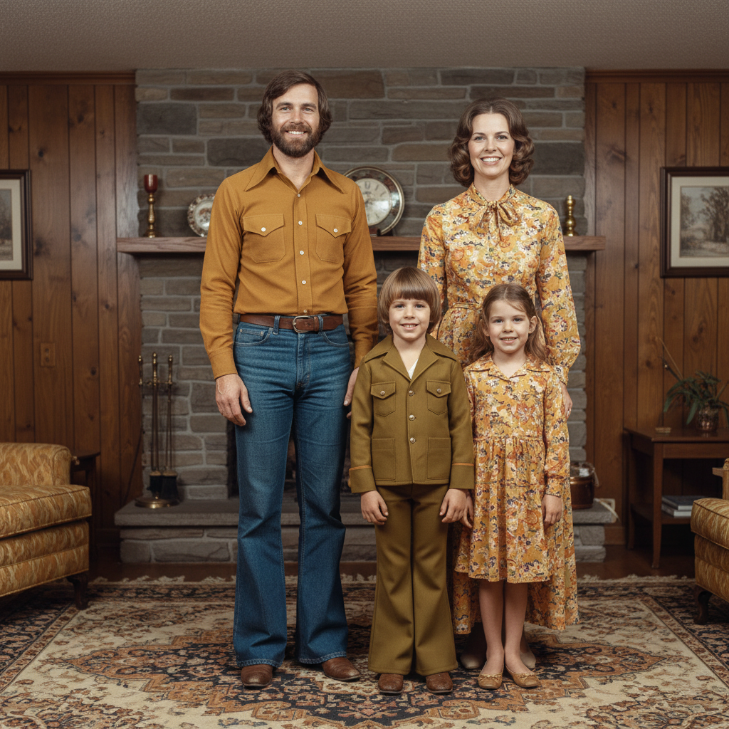 AI image upscaling vintage photo restoration — 1970s family photograph restored to crystal clear 8K resolution, faded colors revived to vivid natural tones, scratches removed, sharp facial detail, museum quality archival result from AI image upscaler