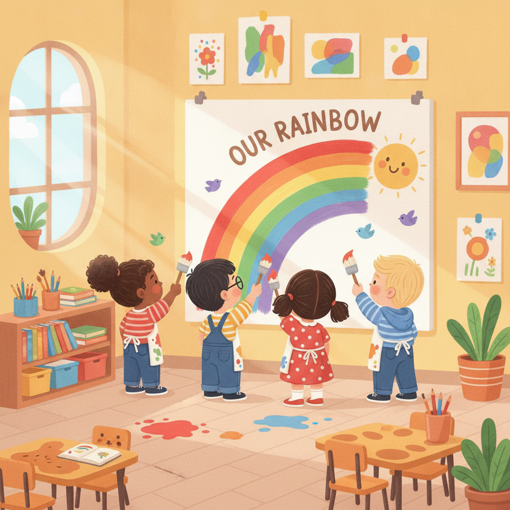 AI images for year-olds — friendly cartoon dinosaurs in a jungle for wholesome kids learning