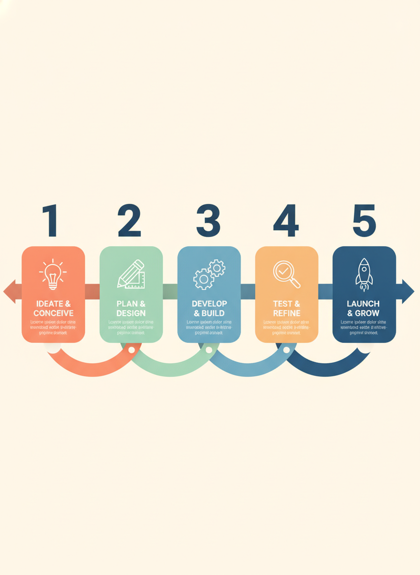 Five-step process infographic with numbered cards and curved arrow flow created by an AI infographic generator