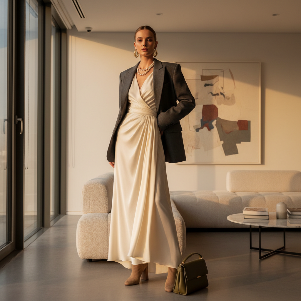 AI style generator luxury lifestyle fashion scene of a model in a minimalist interior