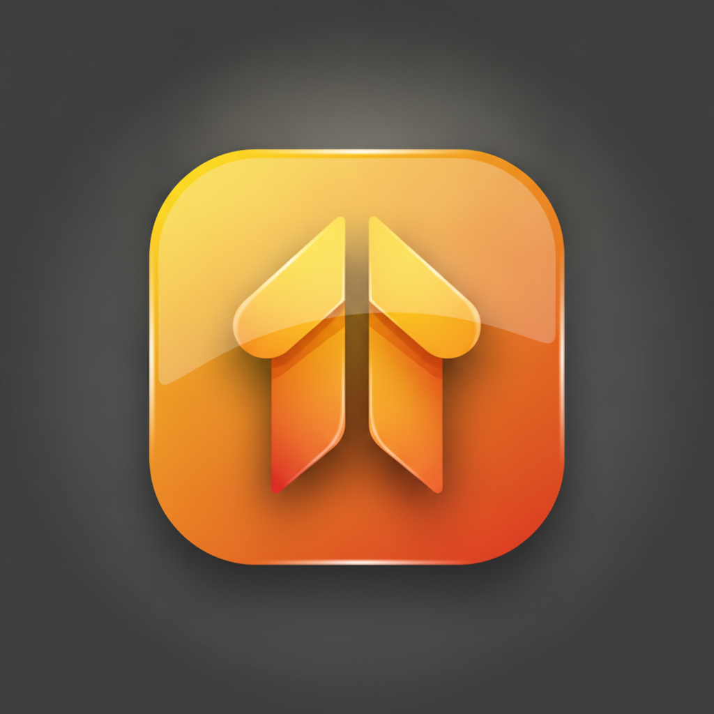 AI logo generator result showing a bold gradient app icon logo with an abstract geometric symbol, a smooth yellow-to-amber gradient, and a glossy rounded-square shape for a tech startup