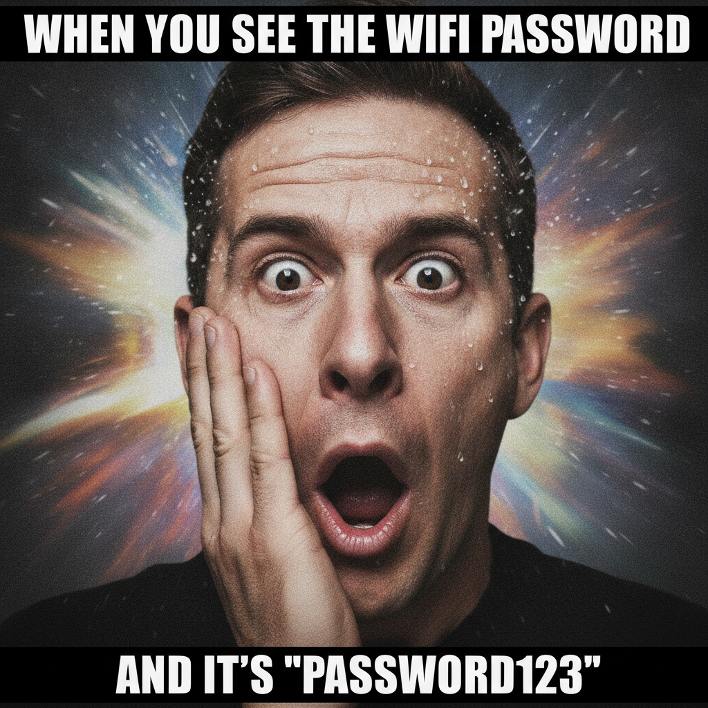 AI meme generator result showing a dramatic surprised reaction face meme with high-contrast bold white caption text in viral social media style