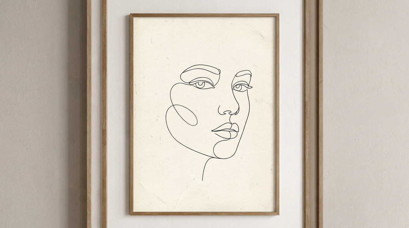 Minimalist line art portrait made with a single continuous black line by the AI minimalist art tool