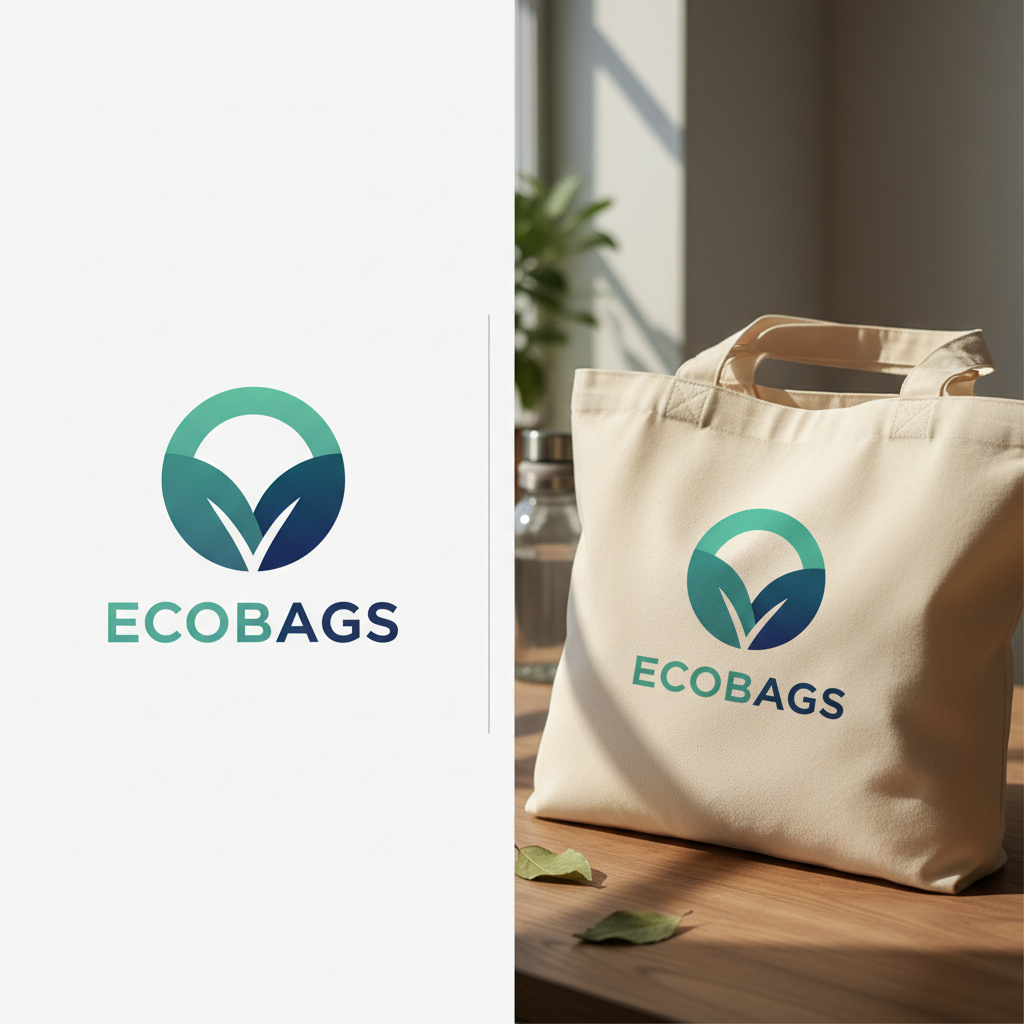 Before logo and after tote bag mockup comparison from AI mockup generator