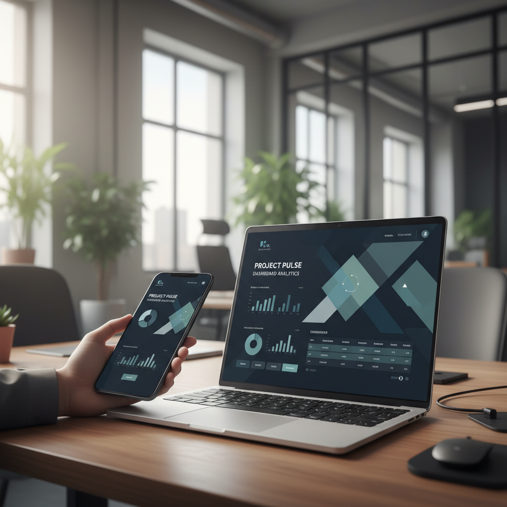 AI mockup of smartphone and laptop screens displaying a website app design