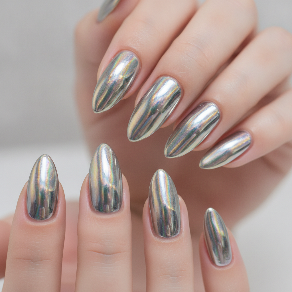Sparkling pink to silver glitter ombre nail design generated by the AI nail art generator