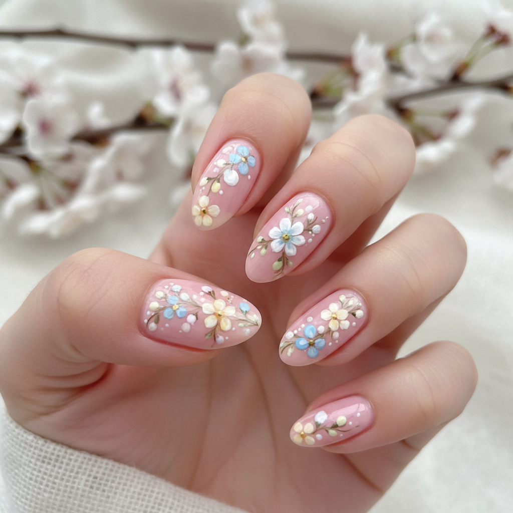 Minimalist gold line-art manicure with negative space designed by the AI nail art generator