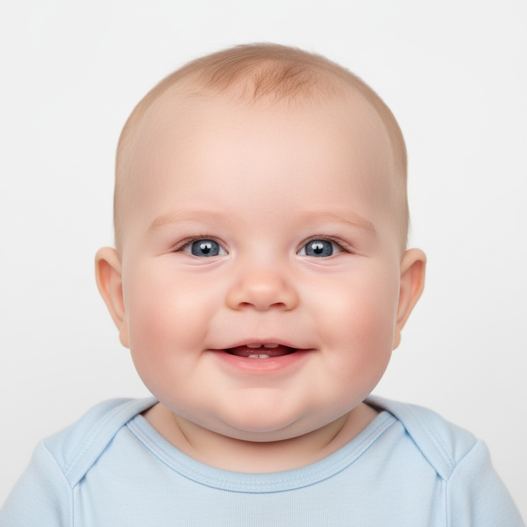 AI passport photo of a baby with white background