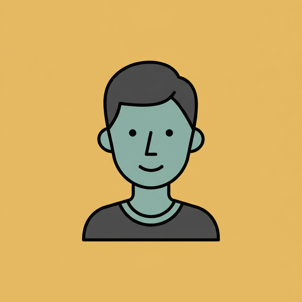AI PFP generator result showing a person as a minimalist flat vector profile picture avatar with bold clean lines, two-tone color blocks, and a solid yellow background
